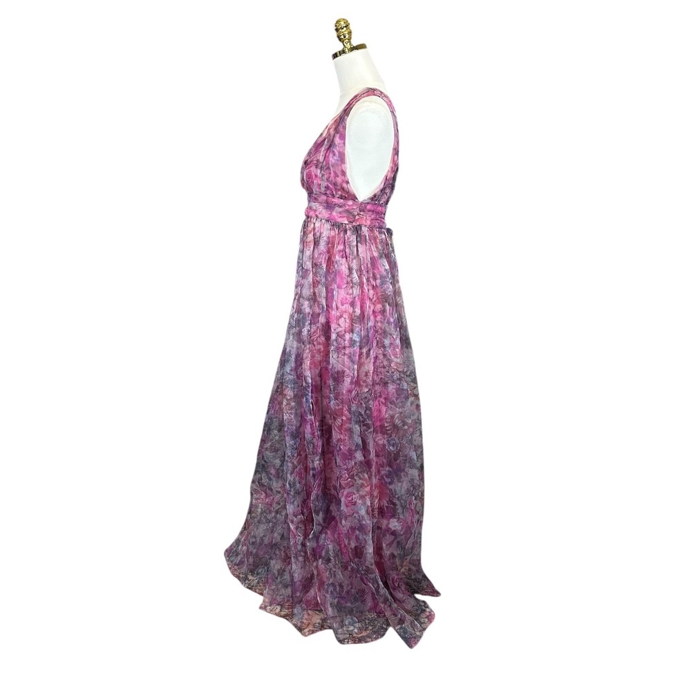 Lulus Purple Floral Maxi Dress V-Neck Sleeveless Chiffon Formal Gown Size M - Picture 5 of 10